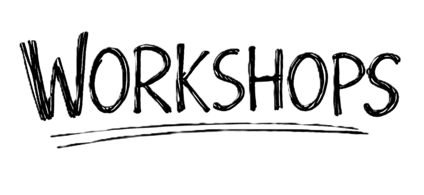 Workshops Schriftzug "WORKSHOPS" in lockerer, handschriftlicher Schriftart.