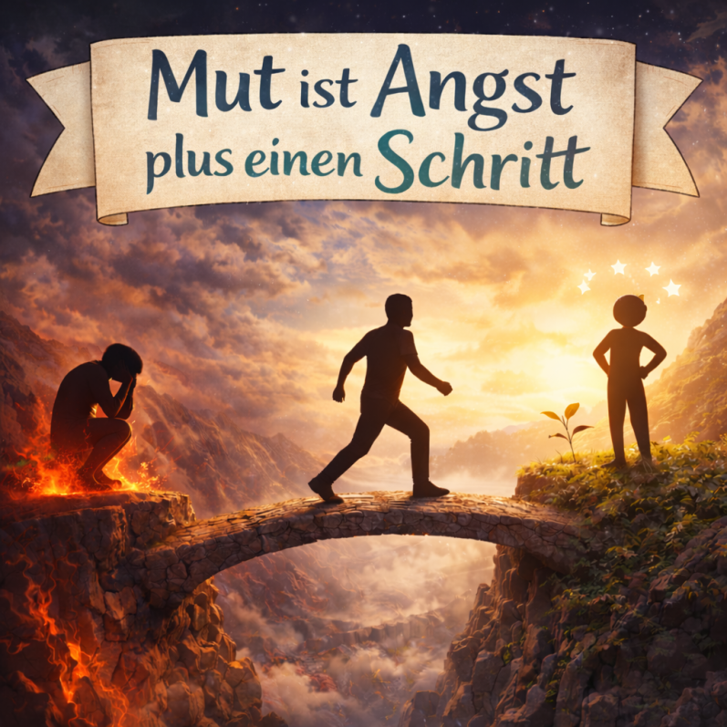 Mut ist Angst + 1 Schritt - Bild zum Blogbeitrag Mikrofon mit dem Schriftzug: "Mut ist Angst plus einen Schritt."